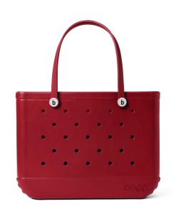 BOGG BAG - Original, Large Tote - Burgundy Baller, White Buttons - 19in L x 9in W x 14in H - Beach, Pool, Boat, Sports - All Purpose EVA - Lightweight, Washable, Durable