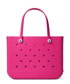 BOGG BAG - Original, Large Tote - Haute Pink, White Buttons - 19in L x 9in W x 14in H - Beach, Pool, Boat, Sports - All Purpose EVA - Lightweight, Washable, Durable